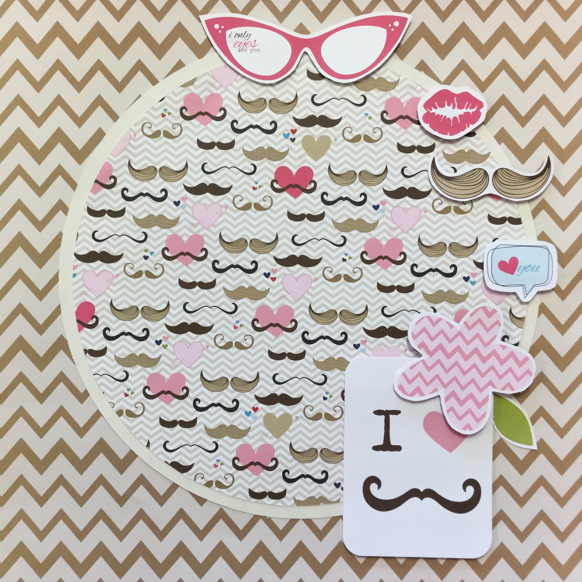 E2921303-D9EA-41A8-82C4-AA077DC136AB.jpg Premade Scrapbook Page I LOVE MUSTACHES (1) 12"x12" Layout - Image 1