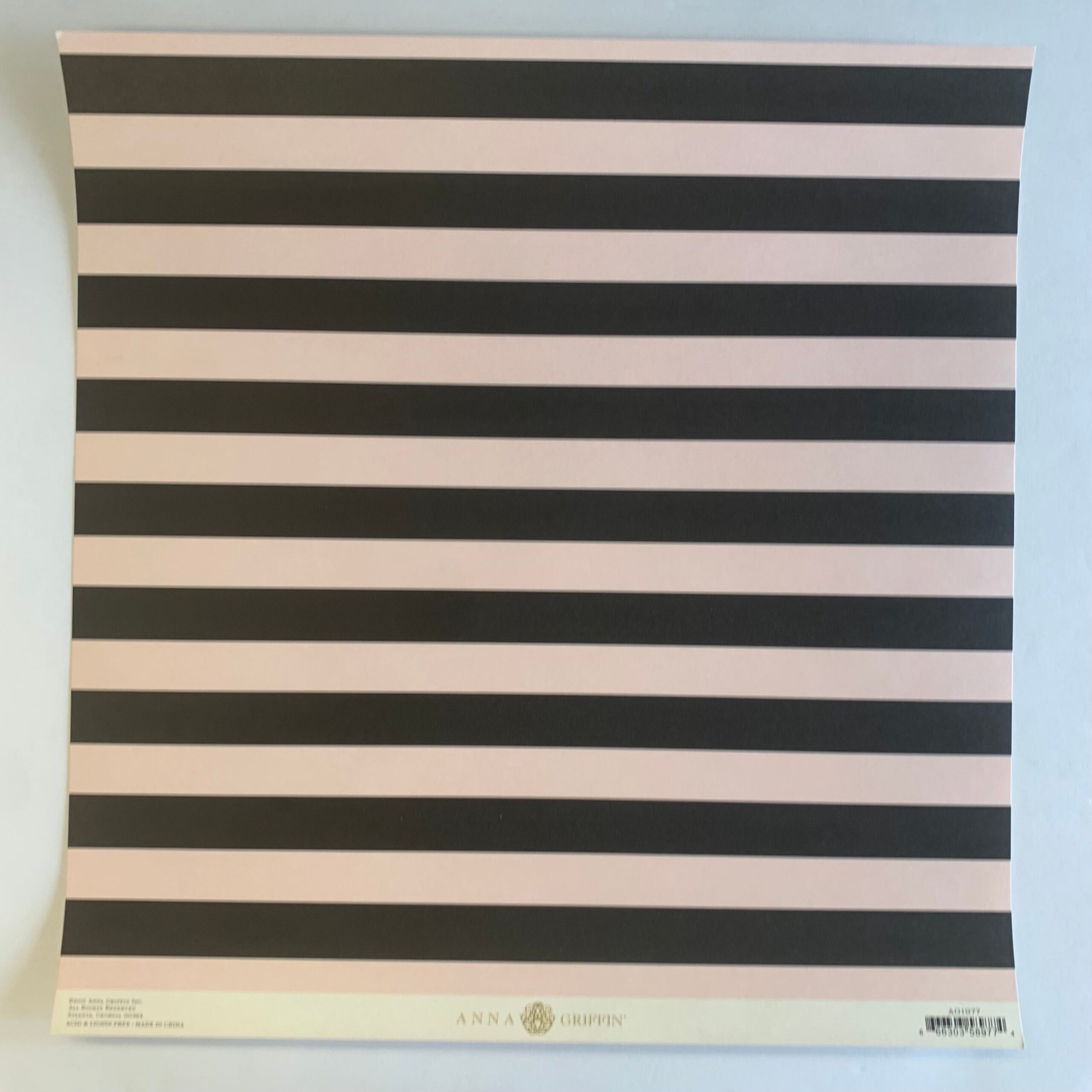 E5A57EBB-28F1-4D91-9B7D-902363429F8F.jpg Anna Griffin PINK BLACK STRIPE 12”X12” Scrapbook Paper - Image 1