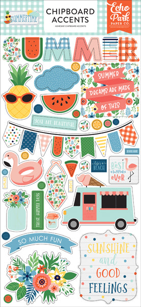 EE8753CC-5957-45F0-916F-490A718CCF62.jpg Echo Park 6"x12" SUMMERTIME Chipboard Accents 40pc - Image 1