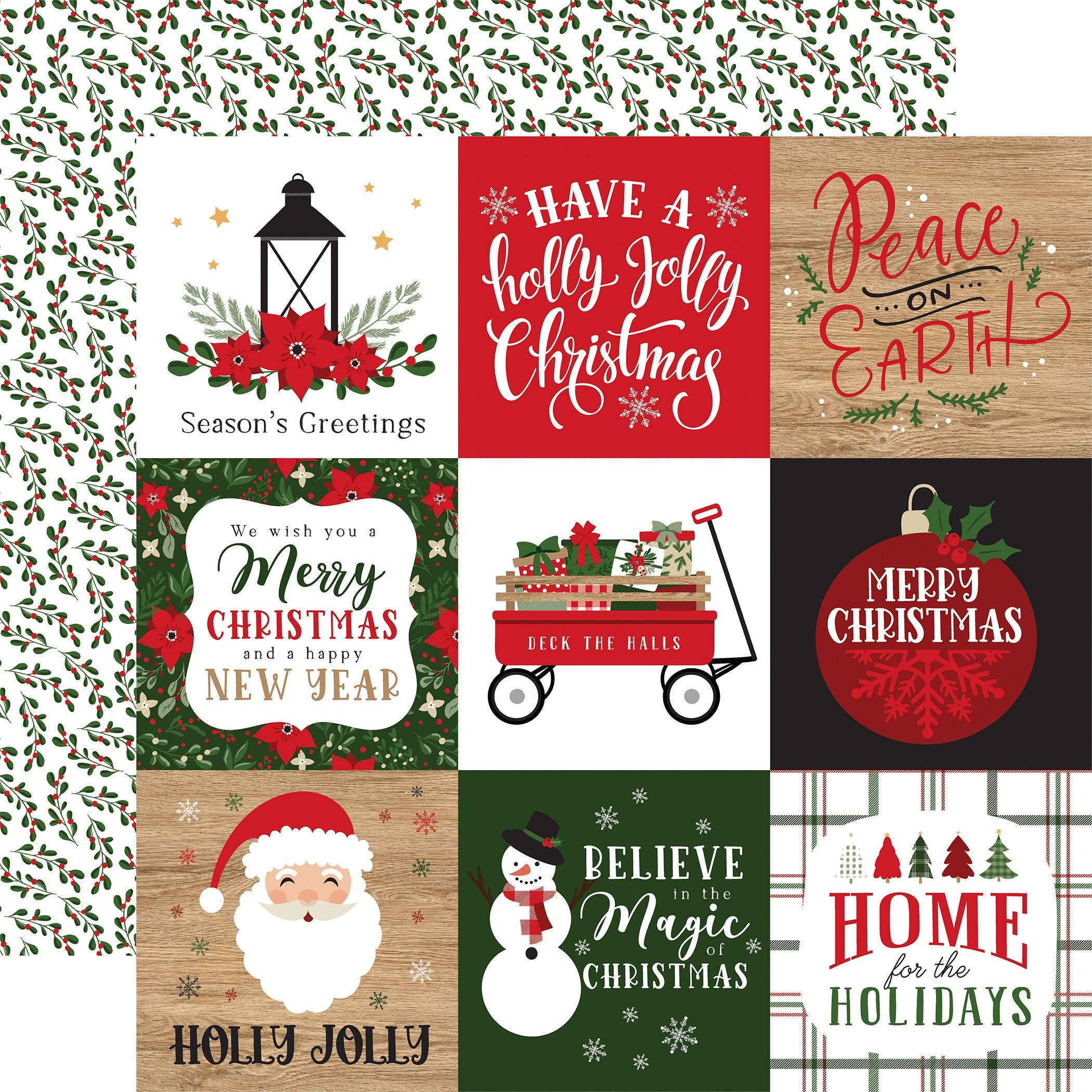 EF89648A-8ADF-4E63-B2E4-293779C672A1.jpg Echo Park Jingle All The Way 4x4 JOURNALING CARDS 12”x12” Scrapbook Paper - Image 1