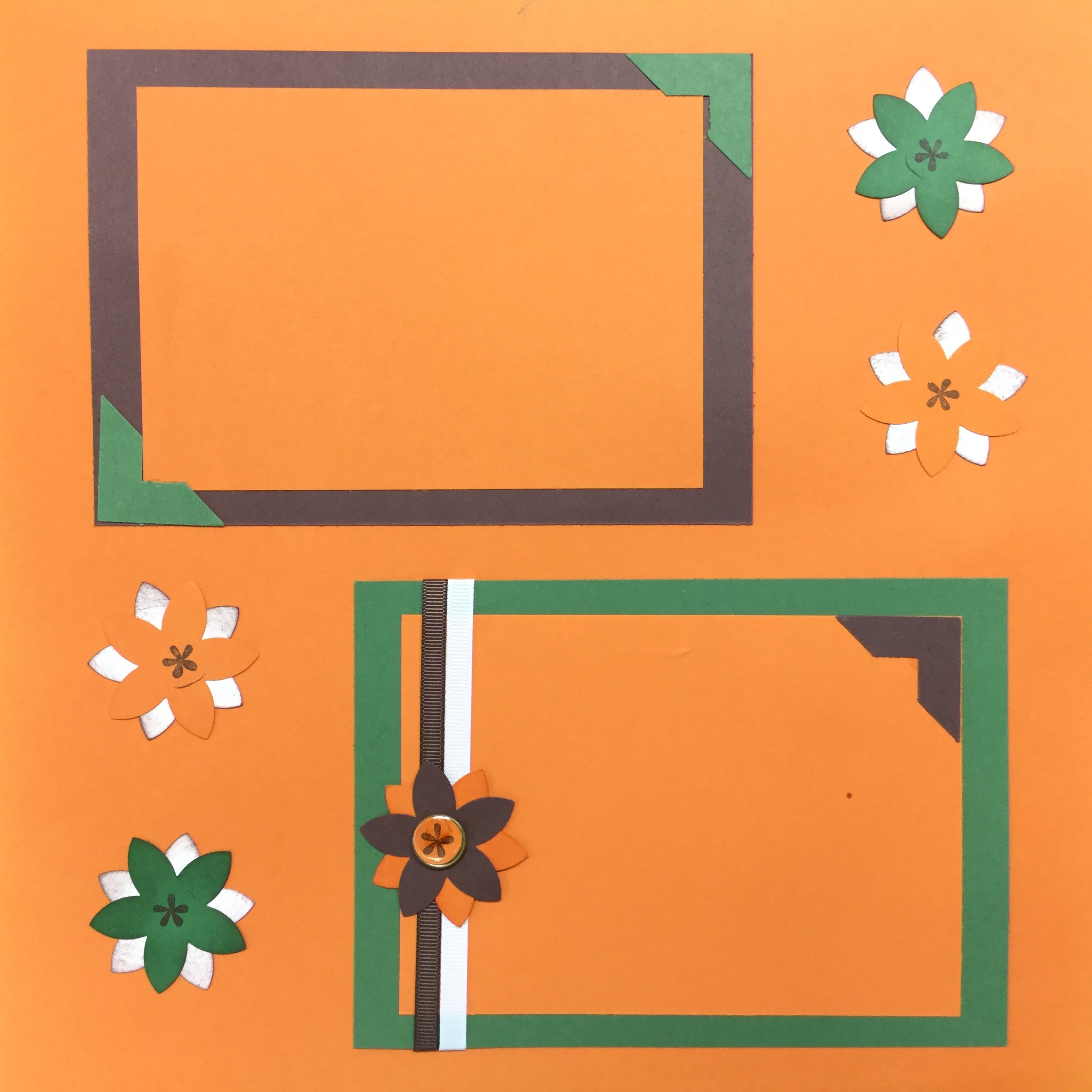 F186E154-E2CC-483A-8641-C7205CFE8045.jpg Premade Pages $5.00 ORANGE FALL FLOWERS (2) 12"X12" Scrapbook Pages - Image 1