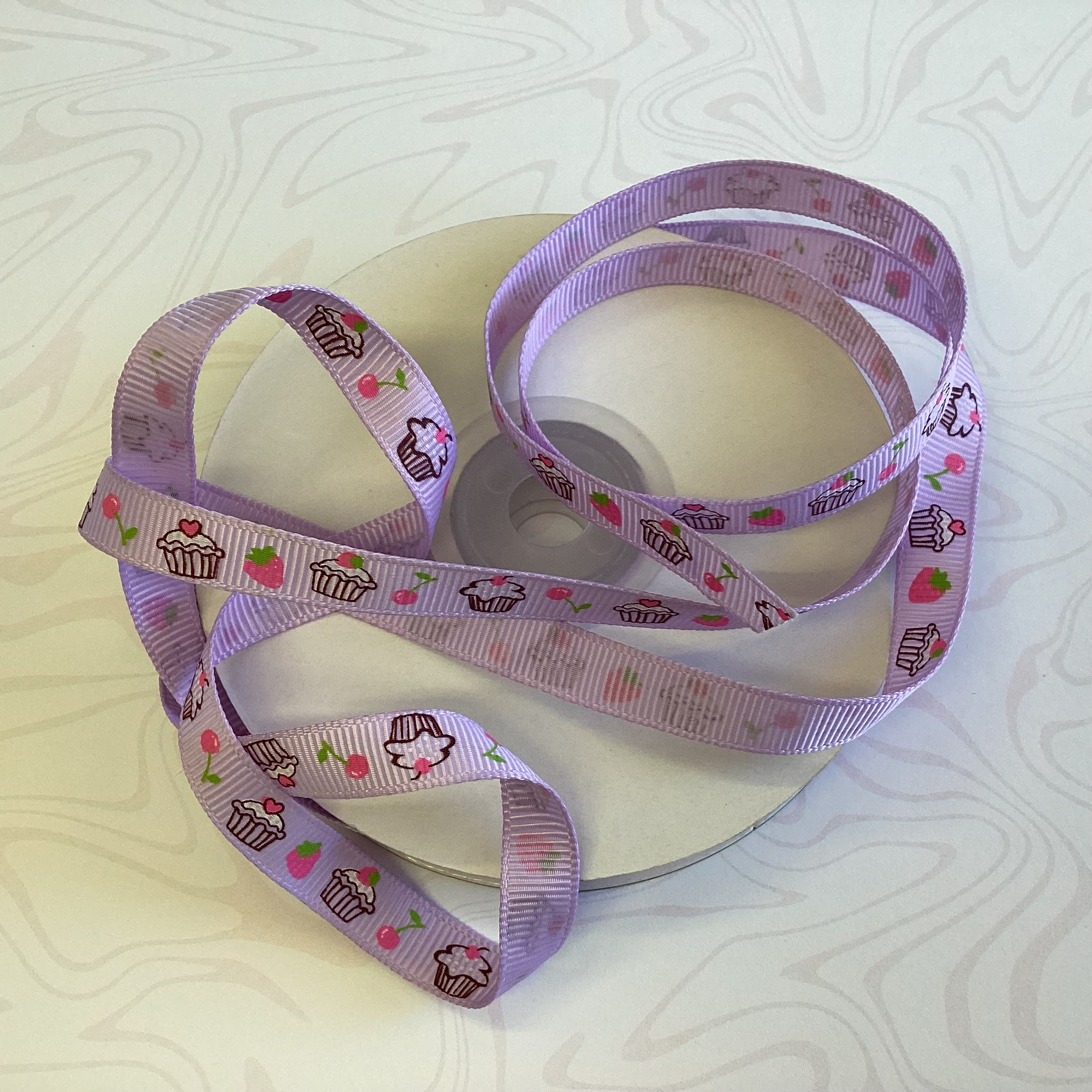 F3637B3E-1018-416F-9499-DD803823BA3C.jpg Creative Impressions CUPCAKE PURPLE Ribbon 1 yard - Image 1