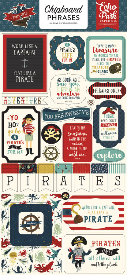 F4CB208C-63CD-40D8-9A58-F585B10B5DD4.jpg Echo Park PIRATE TALES Chipboard Phrases 27pc - Image 1