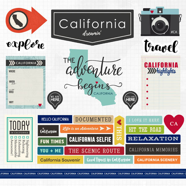 F59BA1D7-07BD-467E-BC7F-B3D1782A4499.jpeg CALIFORNIA ADVENTURE STICKERS 12"X12" Custom Travel Paper 29 pc - Image 1