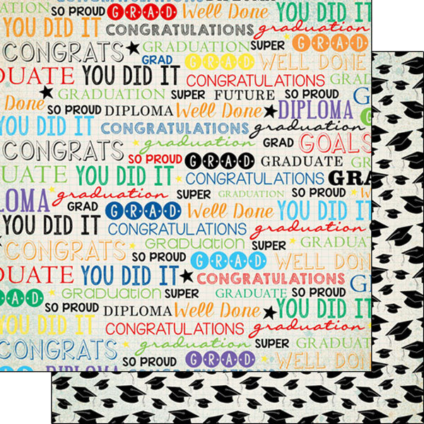 F59D0444-4617-4F84-A6C3-622EED3E202B.jpg COLORFUL GRADUATION WORDS 12"X12" Scrapbook Customs Paper - Image 1