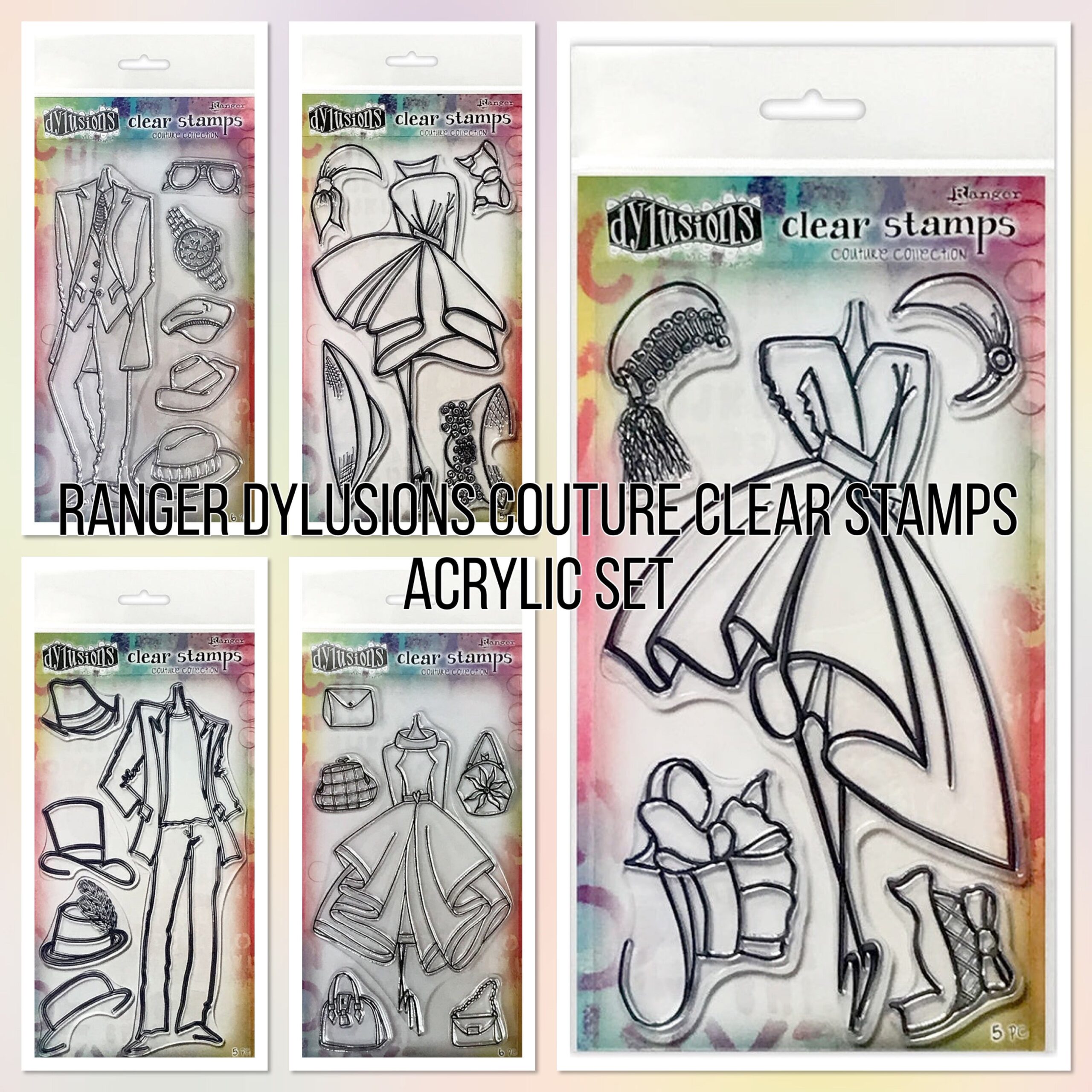 FC2875F9-6F8E-4440-97D0-AB5B9B6A4915.jpg Ranger DYLUSIONS COUTURE CLEAR STAMPS Acrylic Set - Image 1