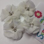 Chiffon Fabric Flowers WHITE with Pearl & Rhinestone Centers 4pc
