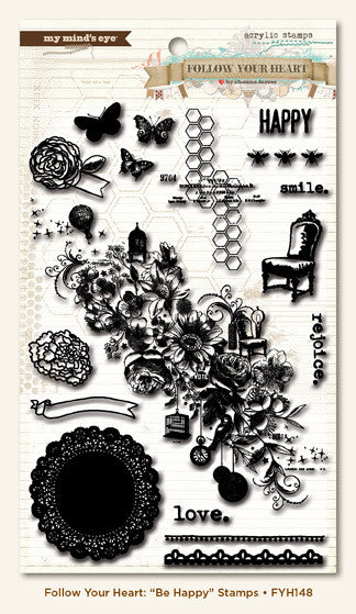 FYH148.jpg My Mind's Eye FOLLOW YOUR HEART Clear Acrylic Stamps 17 pc - Image 1