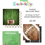 Football WATERCOLOR WOOD 12"X12" 3pc Sports Paper Pack