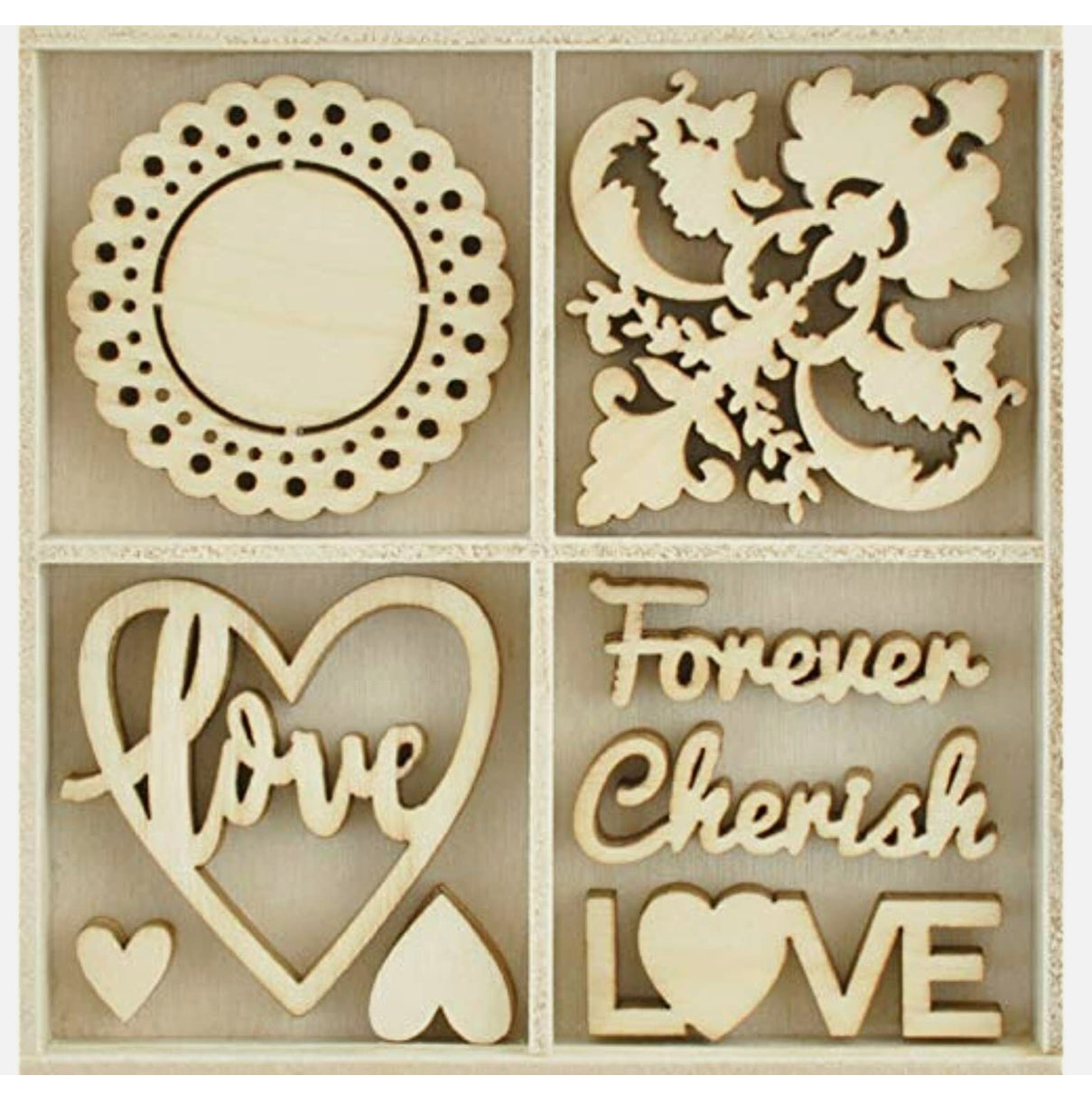 FullSizeRender_03215913-8a2f-4679-b3ca-96088ab5dc44.jpg Kaisercraft BE MINE Wooden Flourishes Pack 40pc - Image 1
