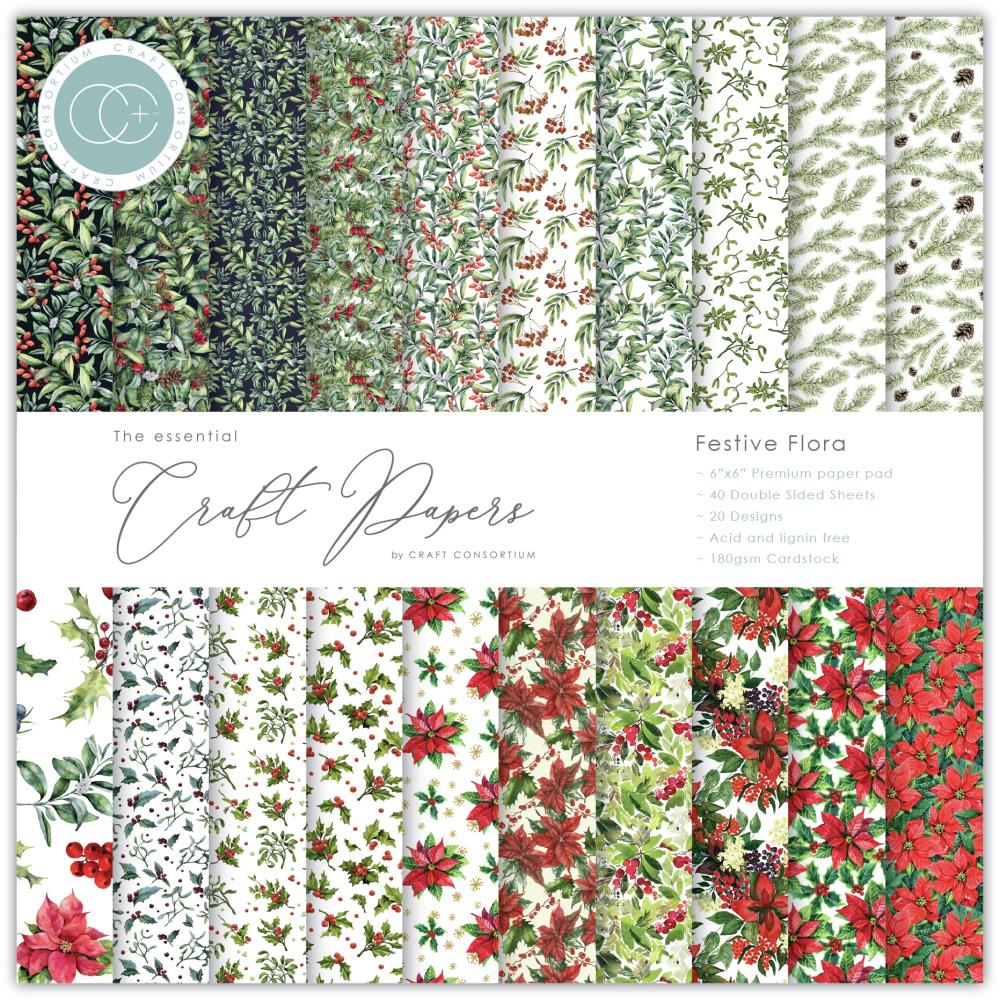 IMG-1553.jpg Craft Consortium FESTIVE FLORA 6”X6” Premium Paper Pad - Image 1