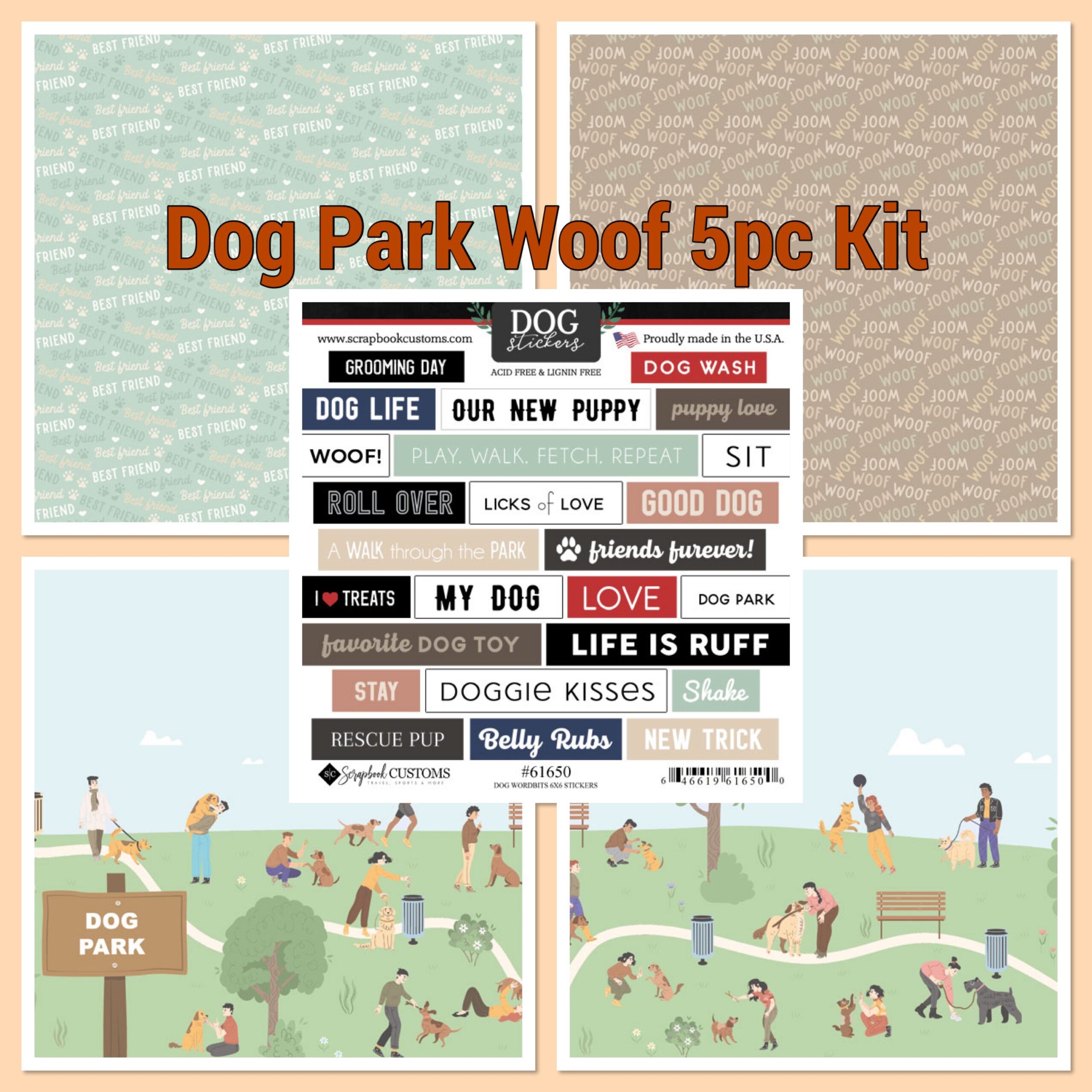 IMG-2529.jpg DOG PARK WOOF KIT 12X12 Scrapbook Paper Stickers 5pc - Image 1