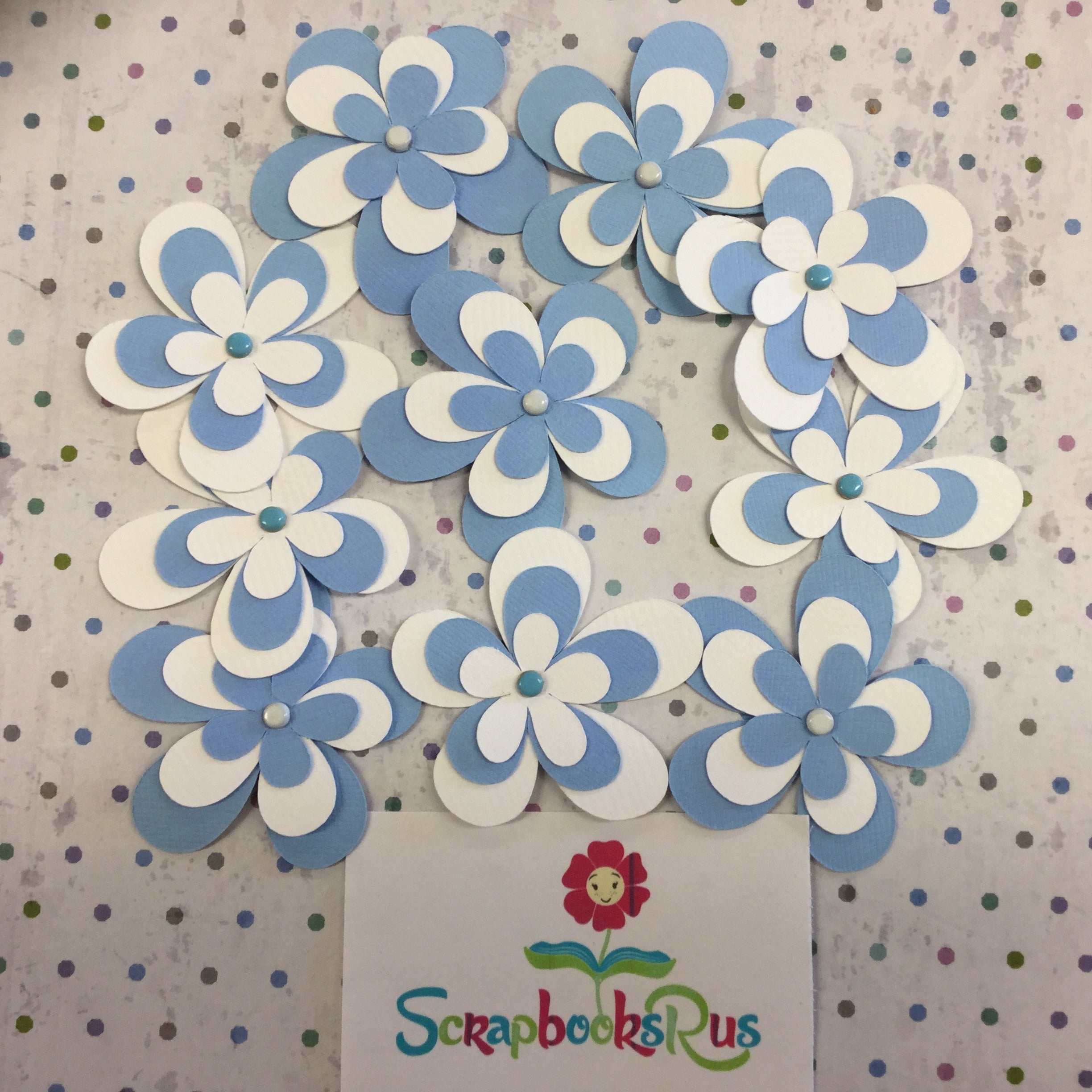 IMG_1426.jpg Layered Flowers BLUE AND WHITE Handmade Die Cuts - Image 1