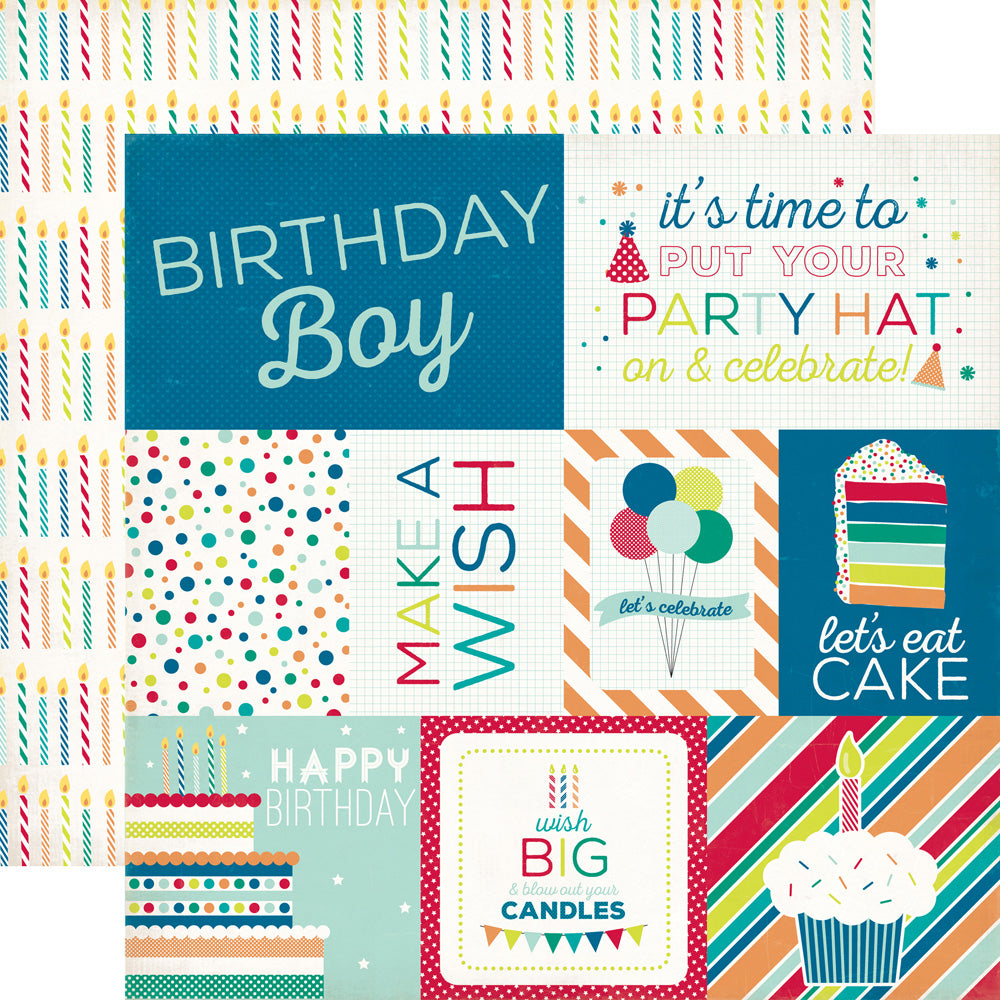 IMG_2480.jpg Echo Park Birthday Wishes Boy JOURNALING CARDS 12"X12" Scrapbook Paper - Image 1