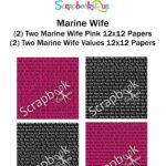 Scrapbook Customs MARINE WIFE 12"x12” 4pc Scrapbook Papers