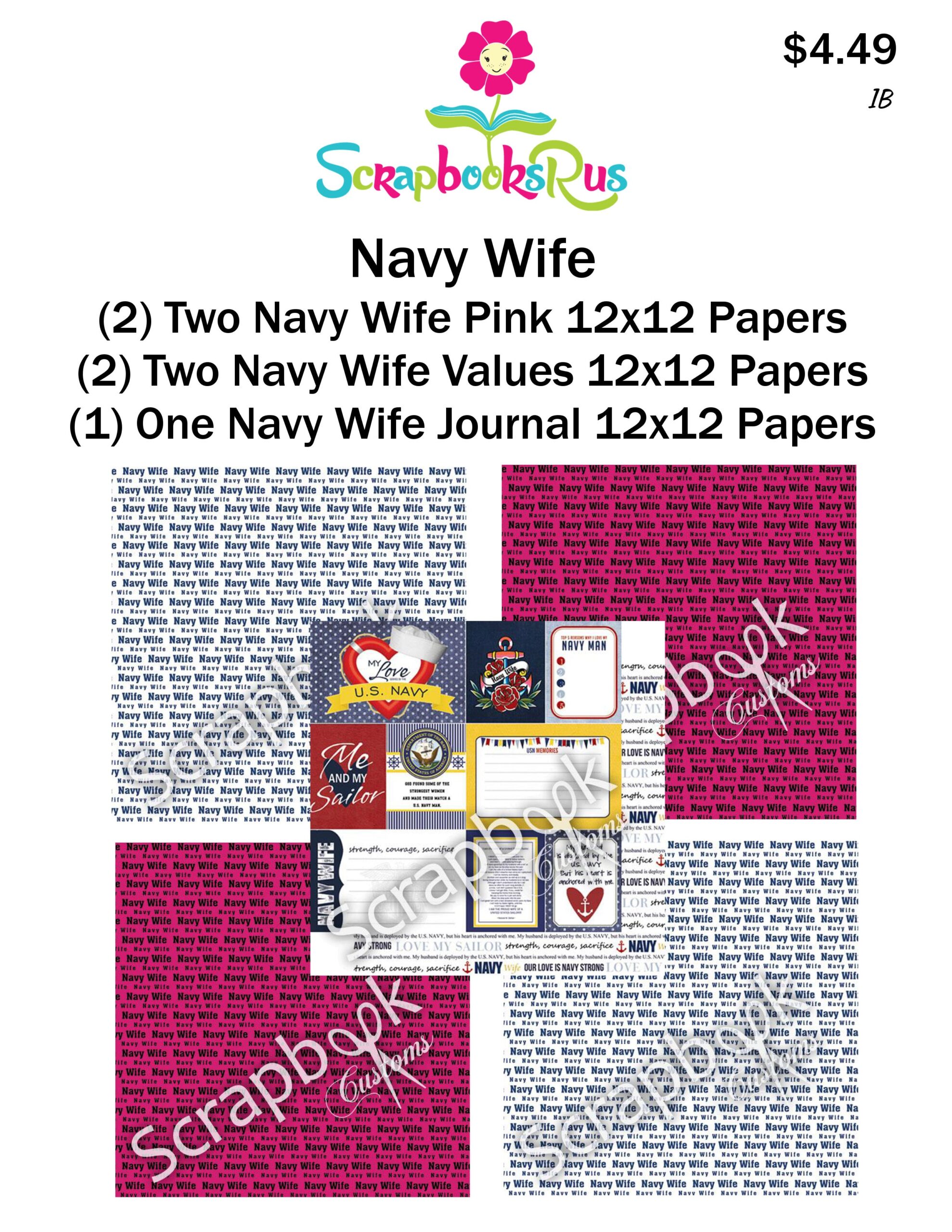 Navy_Wife_Kit_1B.jpg Scrapbook Customs NAVY WIFE 1B 12"x12” 5pc Scrapbook Papers - Image 1