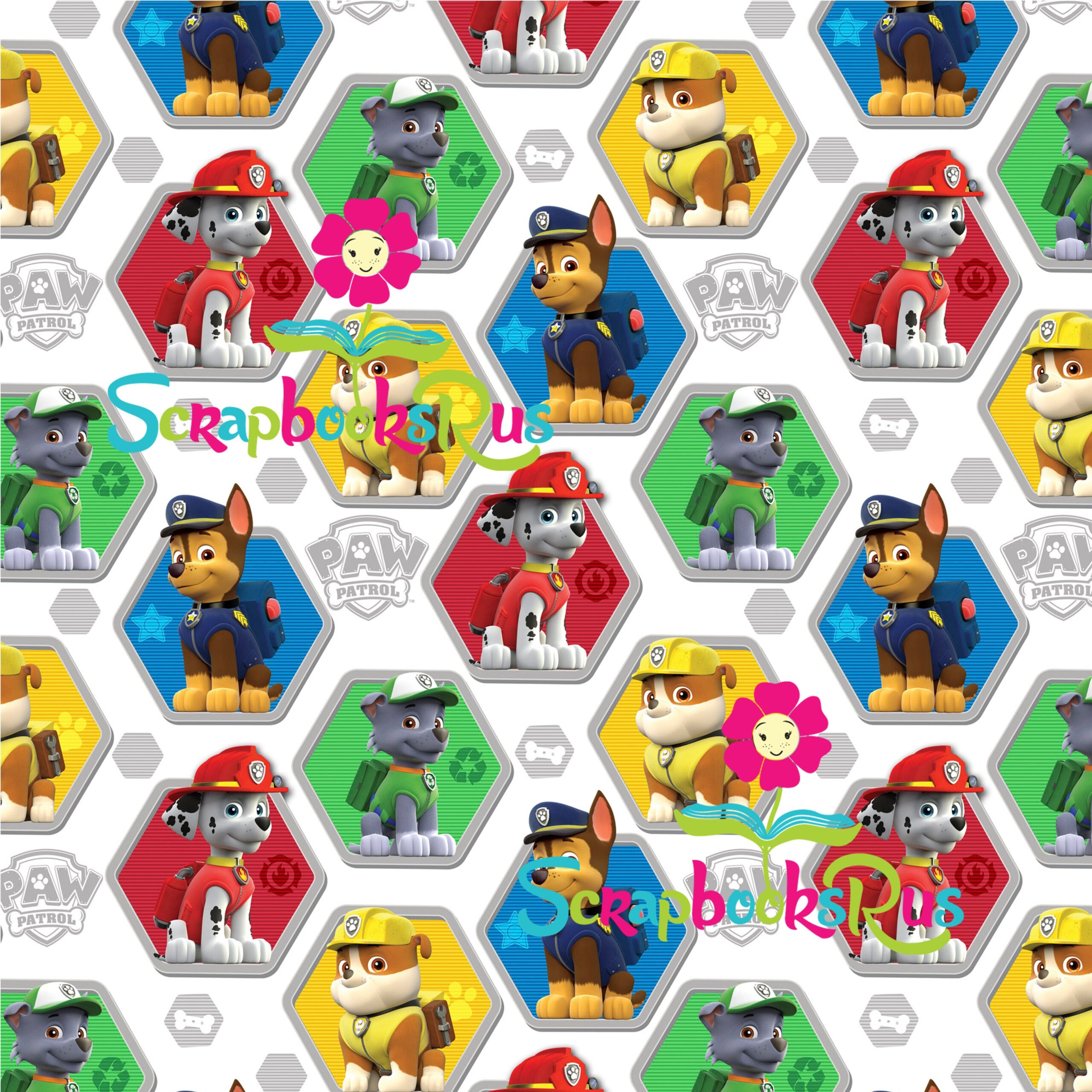 Paw_Patrol_Hexagon2.jpeg Paw Patrol HEXAGON 12"X12" Scrapbook Paper - Image 1