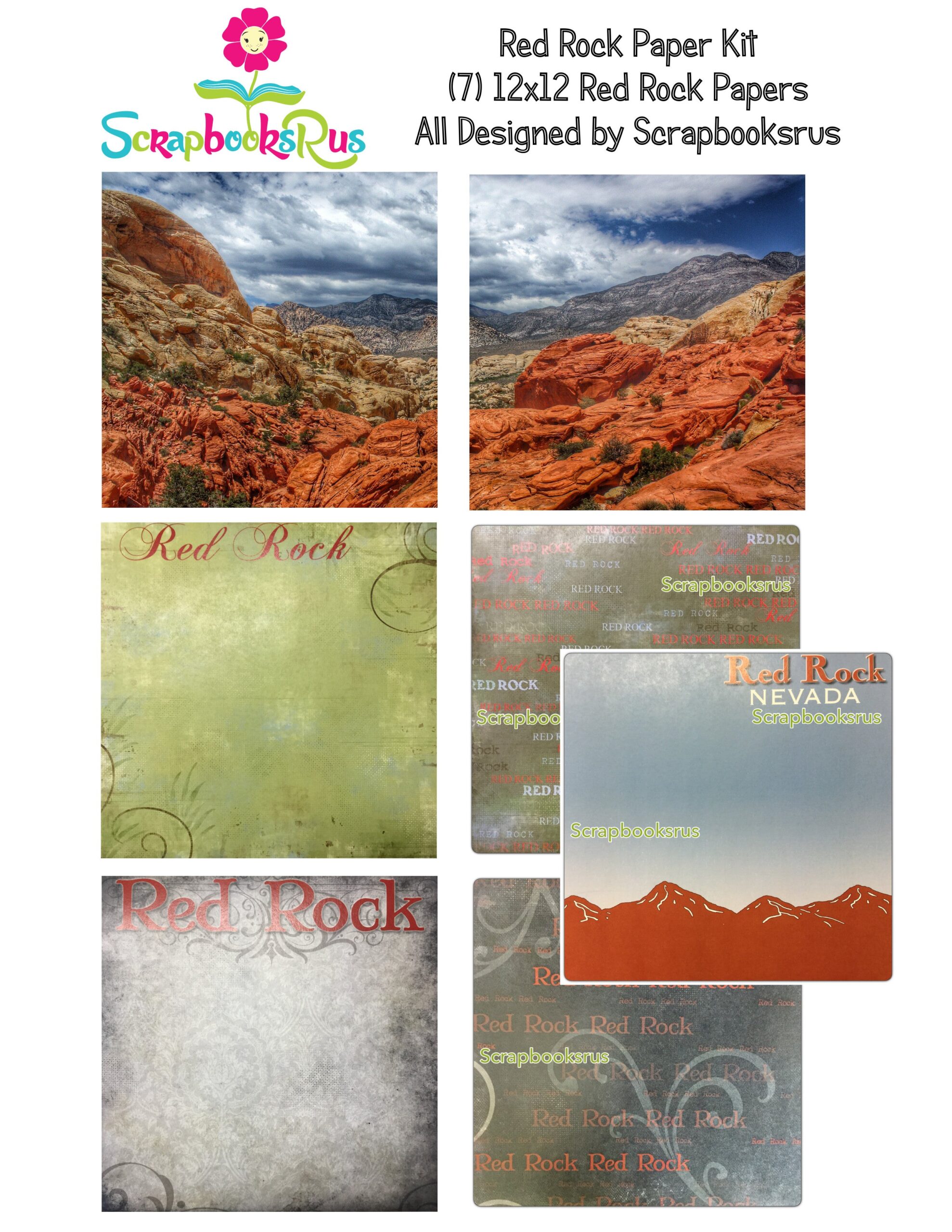 Red_Rock_Paper_Kit.jpg RED ROCK KIT 12"X12" Travel Las Vegas Scrapbook Paper - Image 1