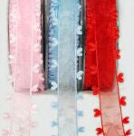 May Arts 1" SHEER HEART EDGE Light Blue Ribbon Trim 1 yard yd