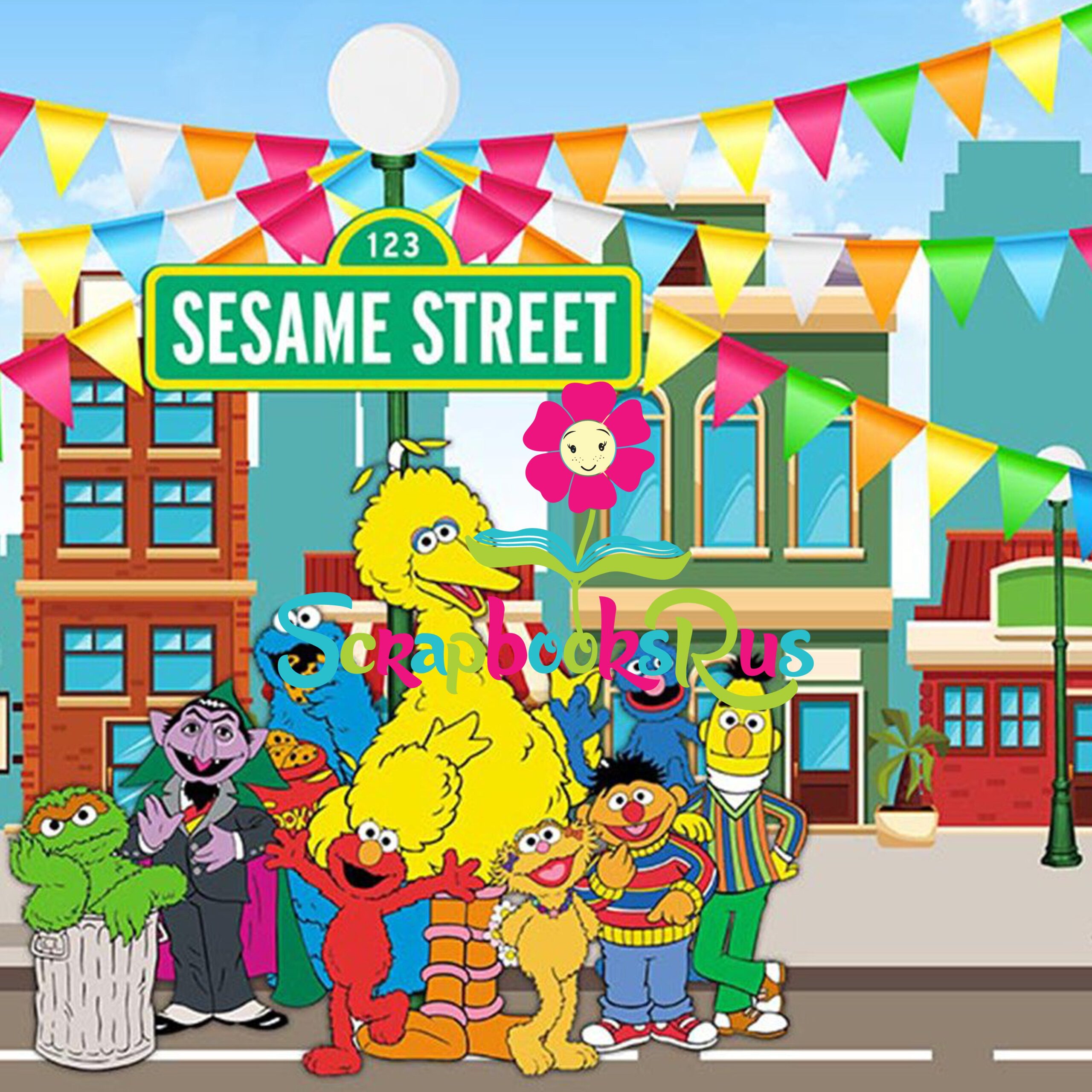 SeasmeStreetPartyScrapbooksrus.jpg Sesame Street Party 12"x12" Scrapbook Paper - Image 1