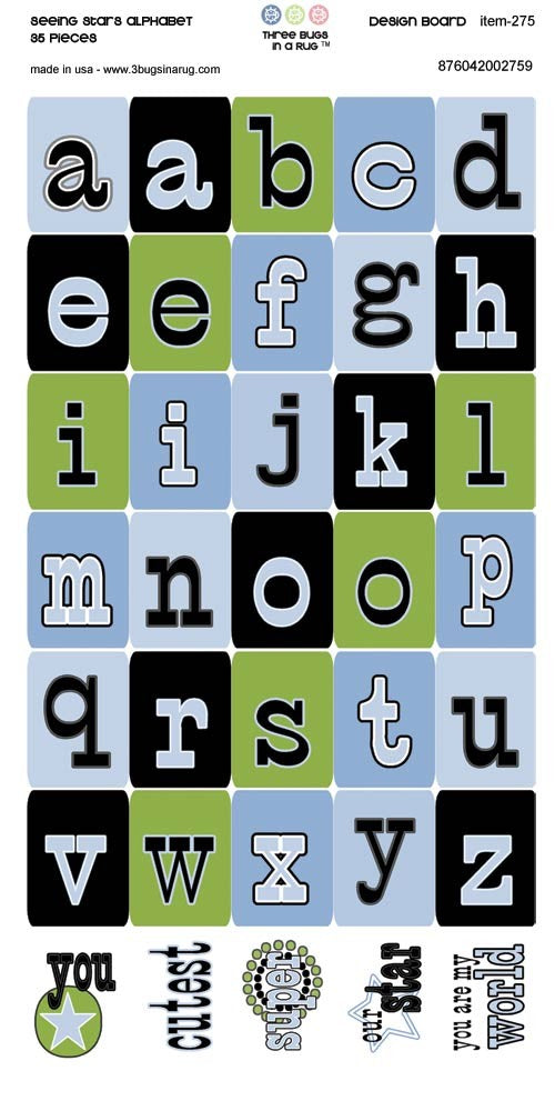 SeeingstarsAlph.Designboard.jpg Three Bugs In A Rug SEEING STARS ALPHABET Chipboard Pieces - Image 1