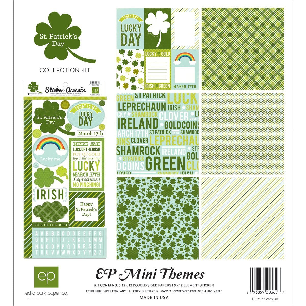 St.PatrickDay.jpg Echo Park ST. PATRICK'S DAY Mini Themes Scrapbook Collection Paper Sticker Kit - Image 1