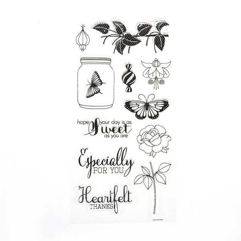 Stamps_Butterfly_Flowers.jpg BUTTERFLIES & FLOWERS Sweet Especially Clear Acrylic Stamp Set 12pc - Image 1