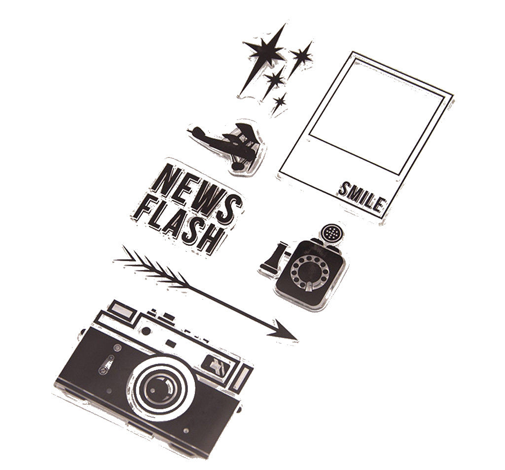 Stamps_Camera.jpg Fiskars Retro Flash CAMERA Clear Acrylic Stamp Set 7pc - Image 1