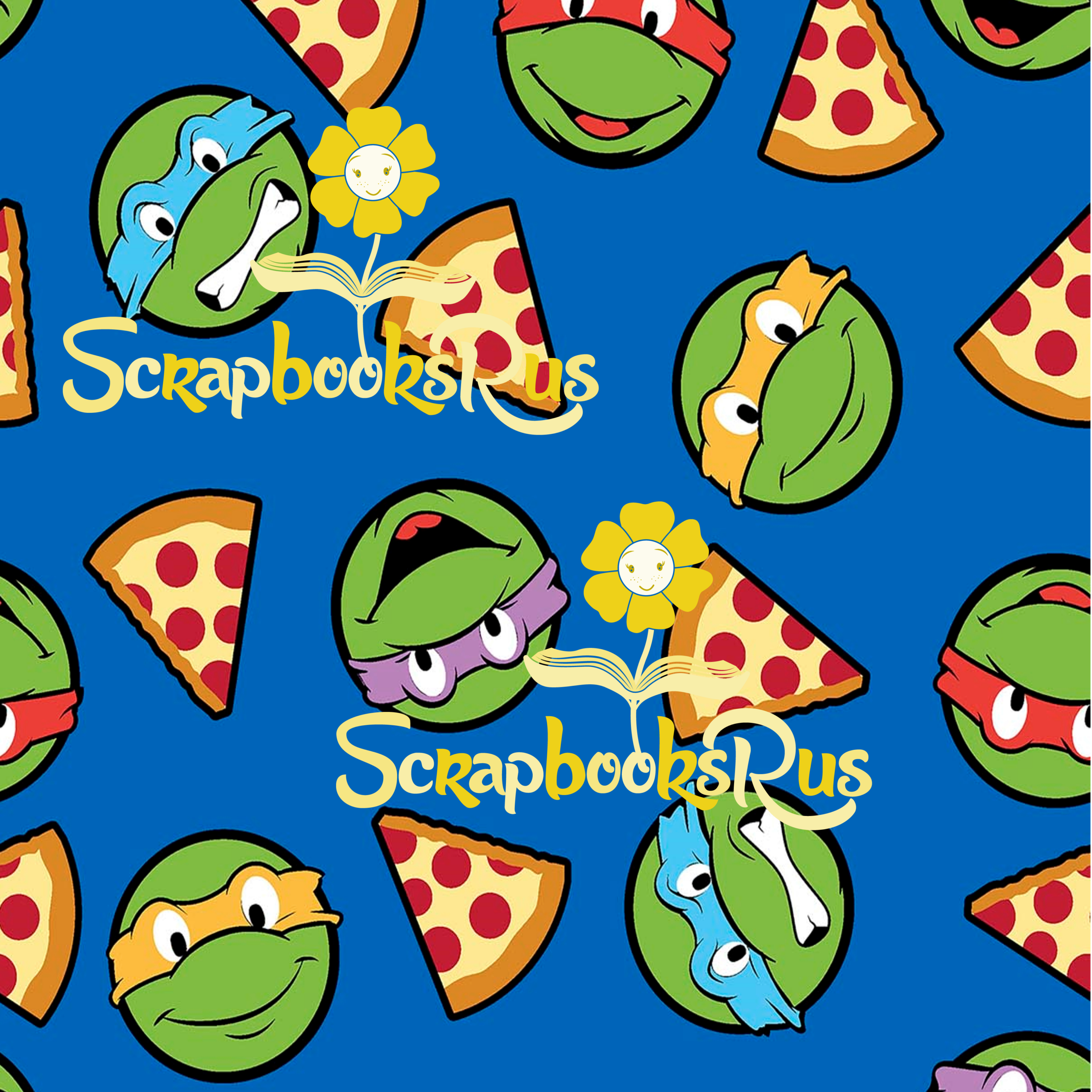 TeenageMutantNinjaTurtlesandPizzaScrapbooksrus.png Teenage Mutant Ninja Turtles TMNT & PIZZA 12"x12" Cartoon Scrapbook Paper - Image 1
