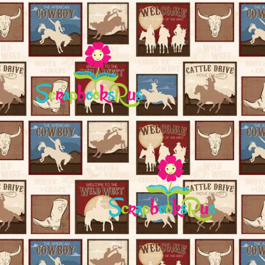 WesternHeartoftheWestScrapbooksrus.jpg Western HEART OF THE WEST 12"x12" Cowboy Scrapbook Paper - Image 1