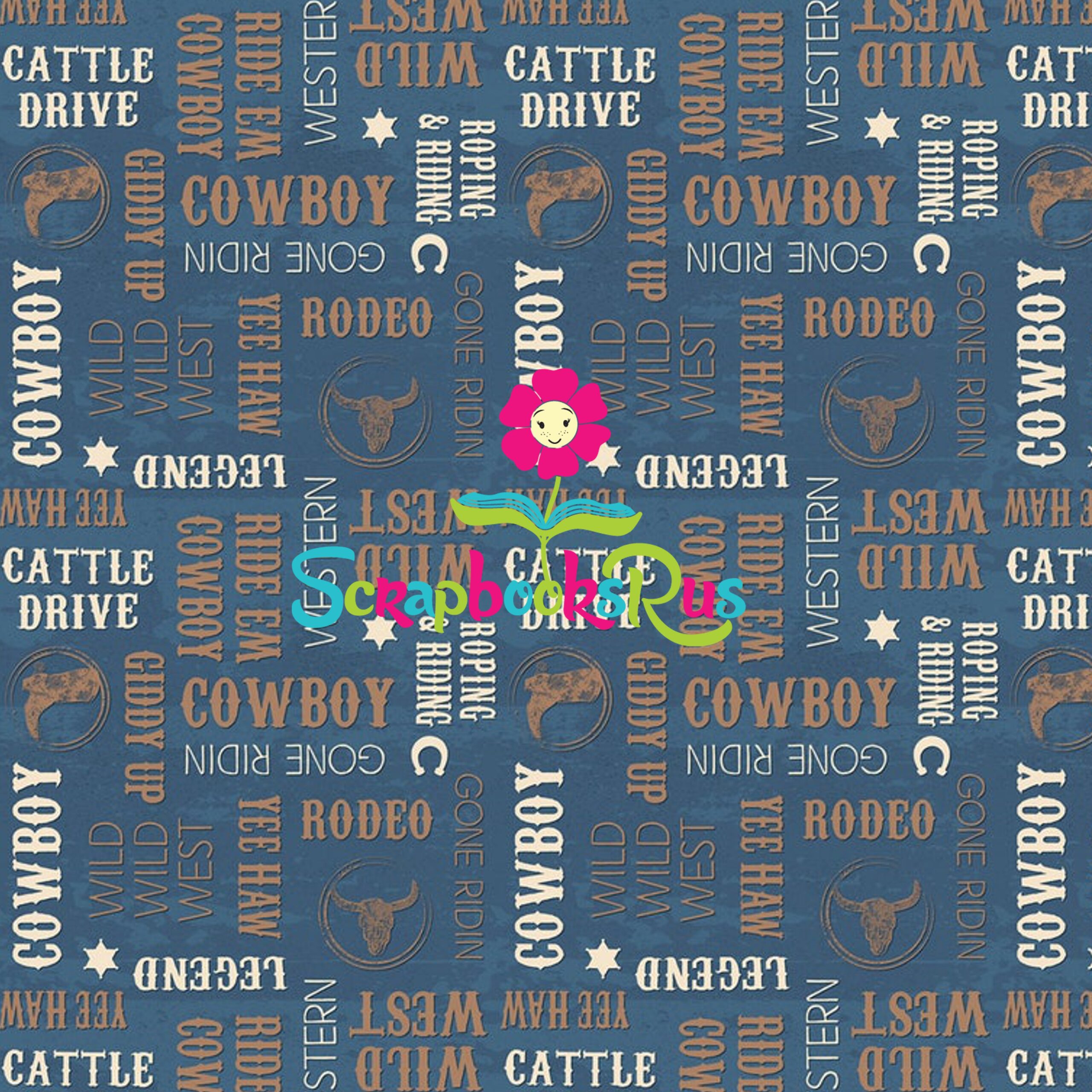WesternHeartoftheWestWordsScrapbooksrus.jpg Western HEART OF THE WEST WORDS 12"x12" Cowboy Scrapbook Paper - Image 1
