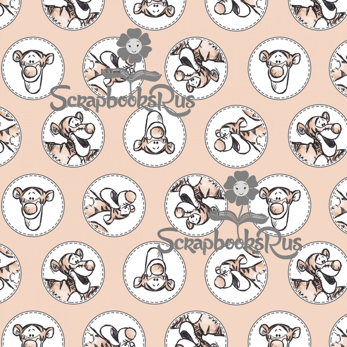 WinniethePoohClassicCirclesScrapbooksrus.png Winnie the Pooh TIGGER CLASSIC CIRCLES 12"X12" Scrapbook Paper - Image 1