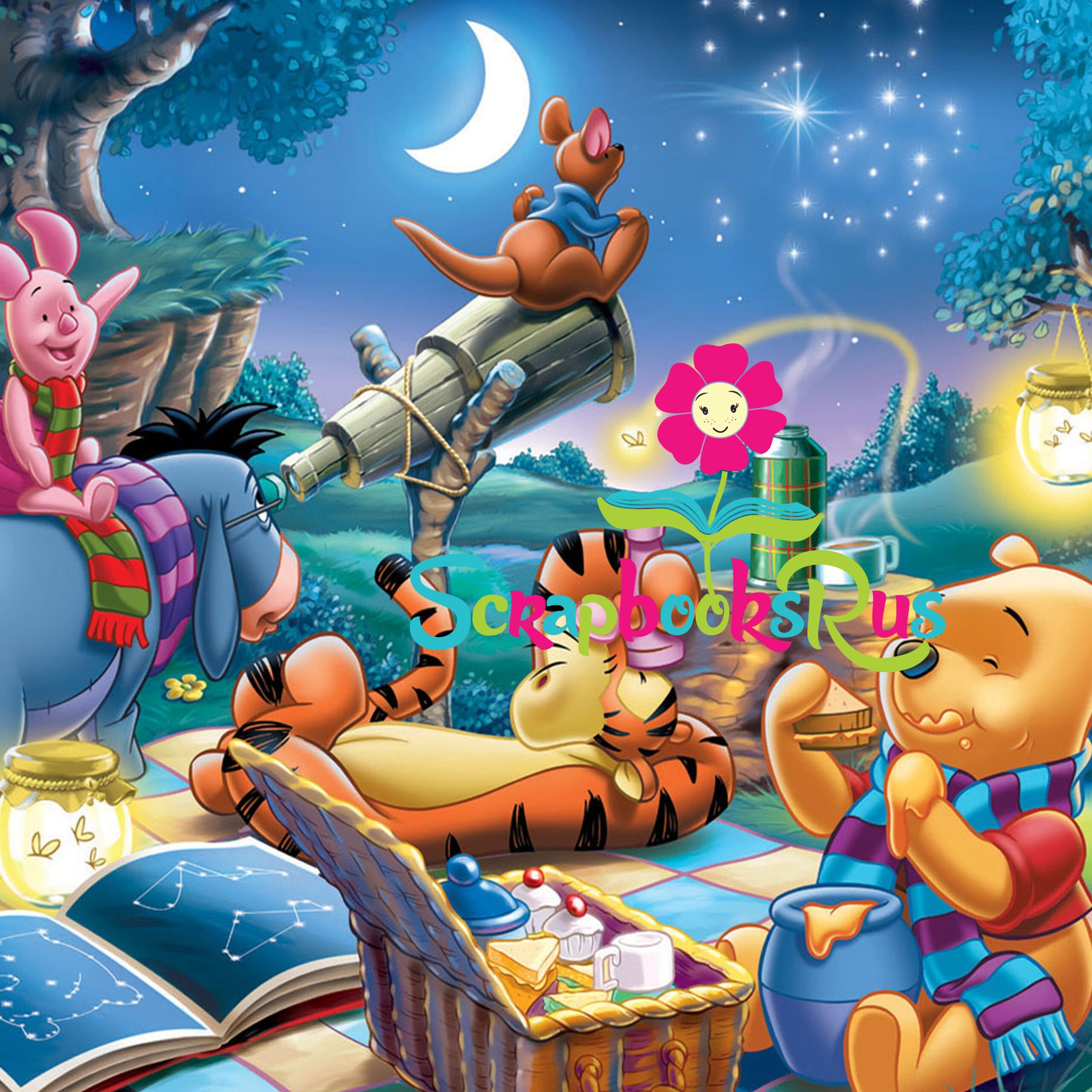 WinniethePoohatNightScrapbooksrus.jpg Winnie the Pooh At Night 12"X12" Scrapbook Paper - Image 1