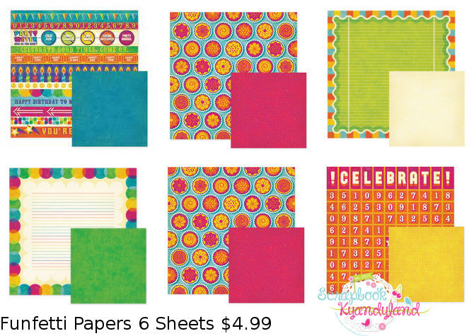 funfettiset3.jpg We R Memory Keepers 6pc FUNFETTI PAPER KIT Scrapbook Sheets #2 - Image 1