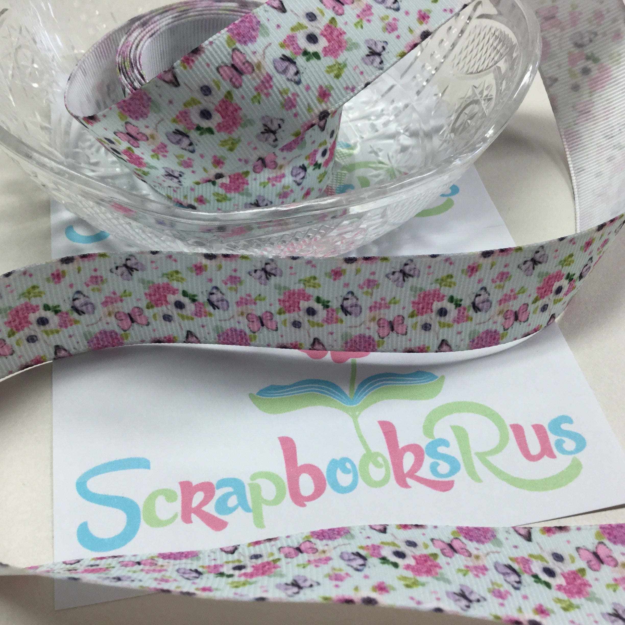 image_007791b8-07e0-4af8-8e88-296e9b5636aa.jpg Butterfly Floral Grosgrain Ribbon 1 yard - Image 1
