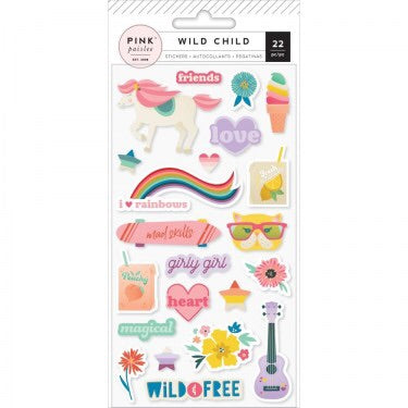 image_04874b5d-960b-4b61-9387-a1b4ad72da94.jpg Pink Paislee WILD CHILD Puffy Stickers Girly 22pc - Image 1