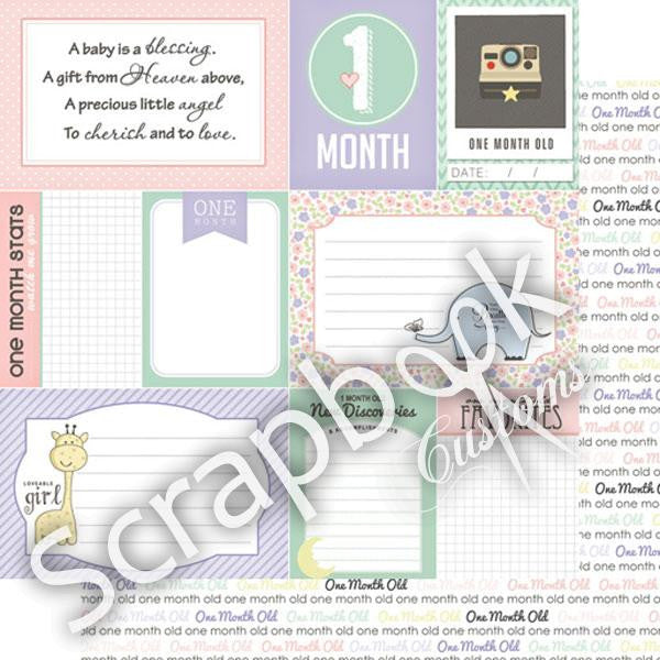 image_06018bad-21e2-4eb5-bd02-652fc2b62188.jpeg BABY GIRL MONTHS 12"X12" Scrapbook Customs Paper - Image 1
