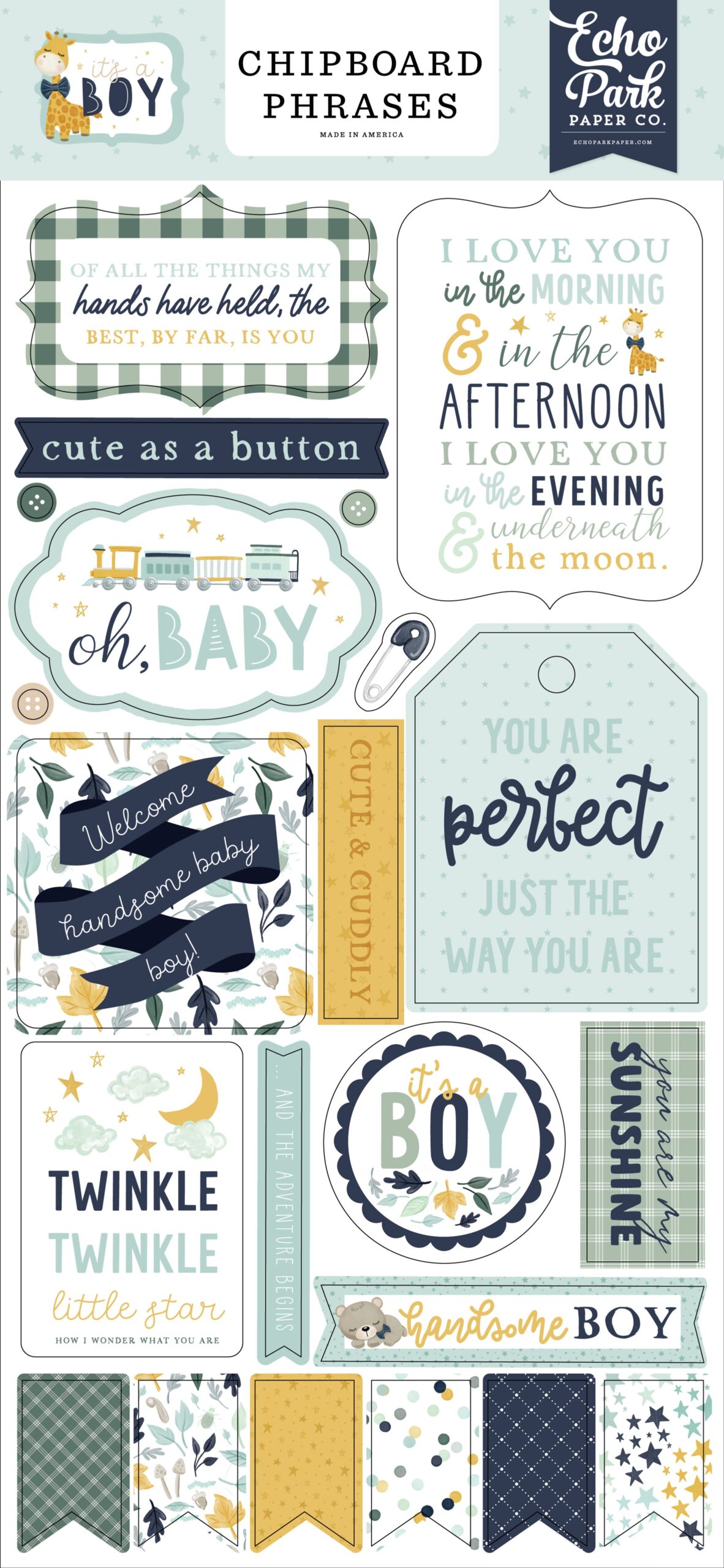 image_0a776cd2-701c-47ba-96ac-166dc35fdf19.jpg Echo Park IT’S A BOY Chipboard Phrases Scrapbook Stickers - Image 1