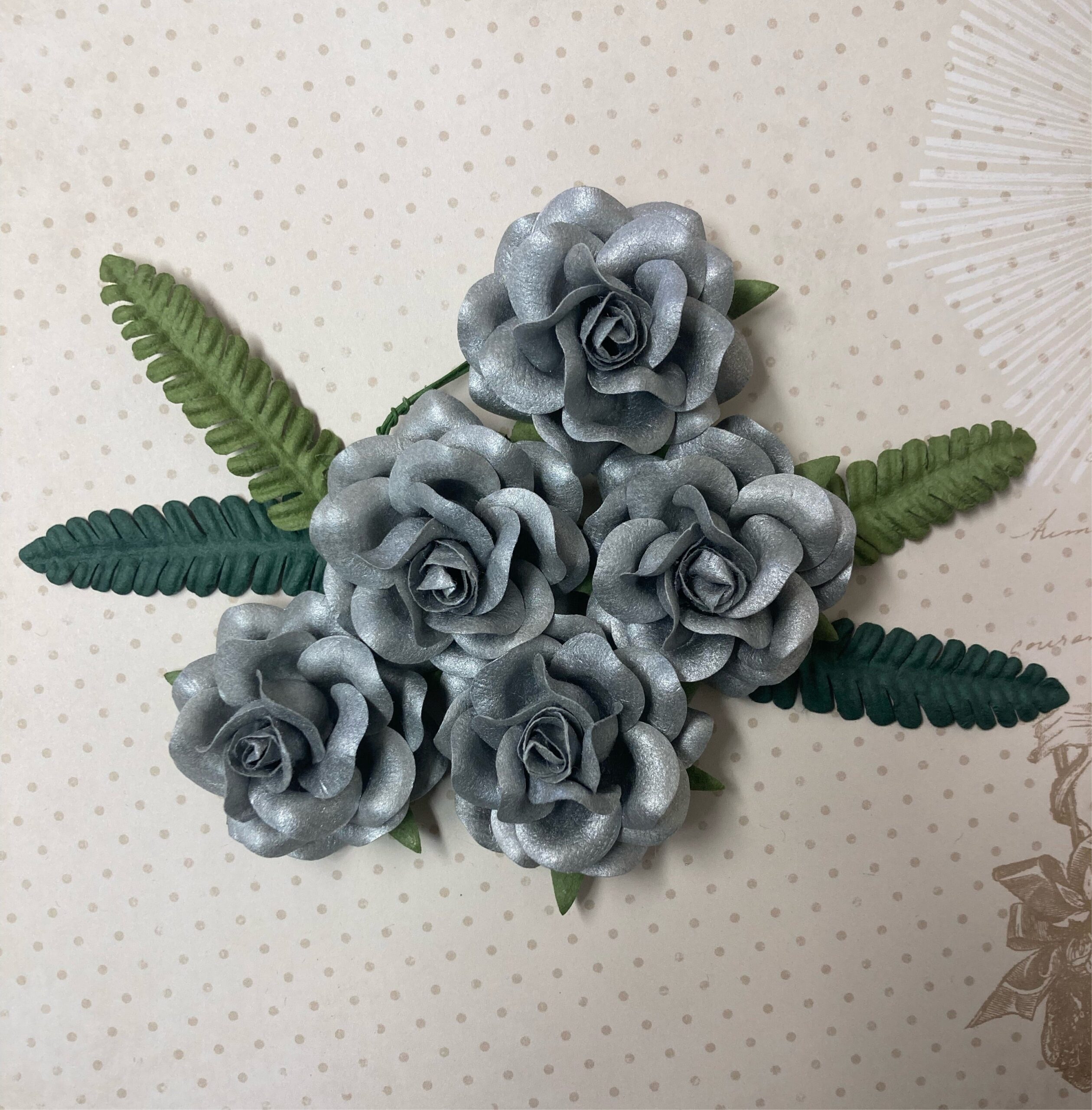 image_1019d562-6029-498a-89bd-97e00356e575.jpg Sweet Roses METALLIC SILVER 4” Fern Leaves 9pc - Image 1