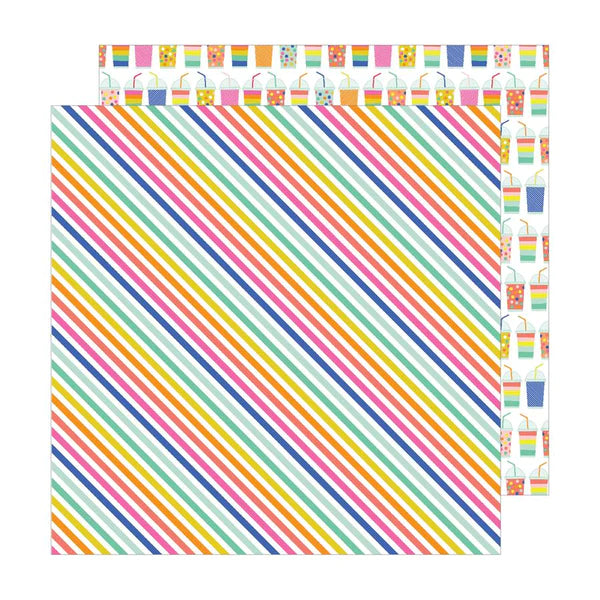 image_16422e3e-b8d3-4c85-a98d-5d81958f5d90.jpg Pebbles Live Life Happy RAD STRIPES 12"X12" Scrapbook Paper - Image 1