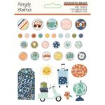 Simple Stories SAFE TRAVELS Decorative Brads & Chipboard Pieces 34pc