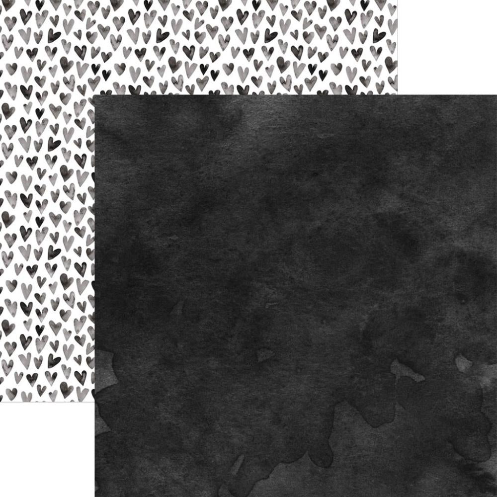 image_2ac2a366-f42f-4223-b351-cfcef1bebcae.jpg Paper House BLACK WATERCOLOR HEARTS 12"X12" Scrapbook Sheet - Image 1