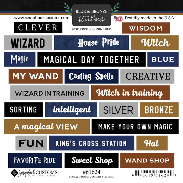 image_2ca524e8-d7a5-4625-8769-32e0f175106b.jpg Wizarding World 6X6 BLUE & BRONZE WORDBIT Harry Potter Sticker 25pc - Image 1