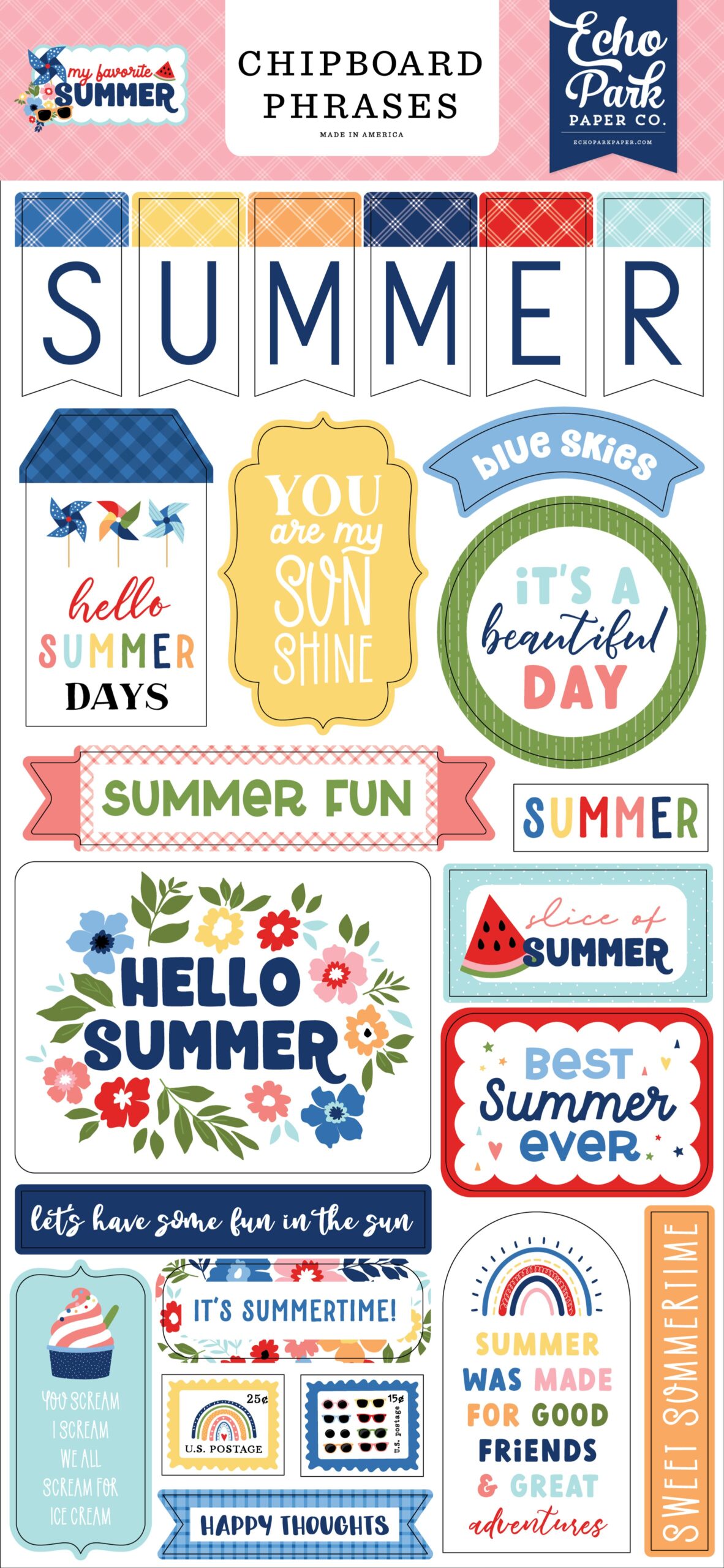 image_32239ca4-048a-4606-904b-8875d02682d5.jpg Echo Park MY FAVORITE SUMMER Chipboard Phrases 25pc - Image 1