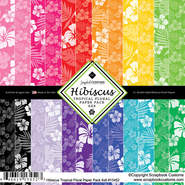 image_353feff1-4535-4b29-8f63-fd48fea89bbf.jpg HIBISCUS Tropical Floral 6”x6” Paper Pack Scrapbook Customs - Image 1