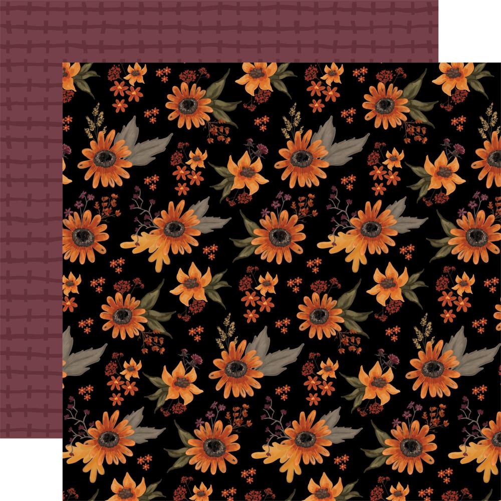 image_3dde2403-a068-4598-b03f-482afc2ec760.jpg Carta Bella Halloween SPOOKED SUNFLOWERS 12"x12" Scrapbook Paper - Image 1