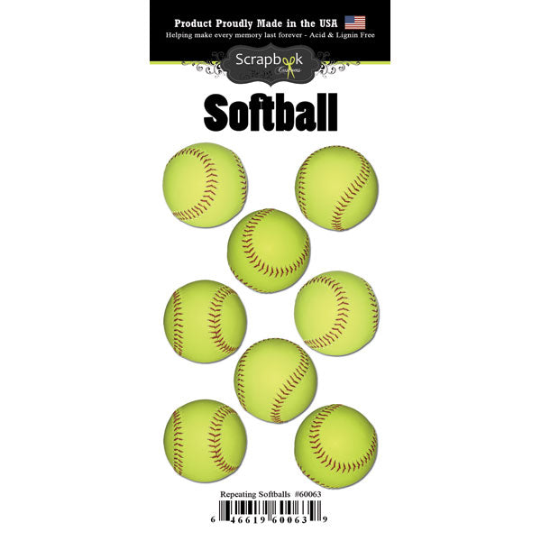 image_3e81494e-64d7-49bc-a3b0-d30bdf357067.jpg REPEATING SOFTBALLS Stickers 8pc Scrapbook Customs - Image 1