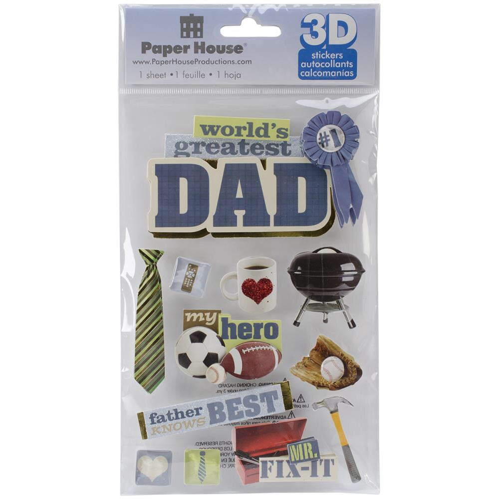 image_4cf8fc71-f0e1-4d85-8e0f-1da41f70bac6.jpg Paper House DAD 3D Stickers 4.5"x 7" 12pc - Image 1