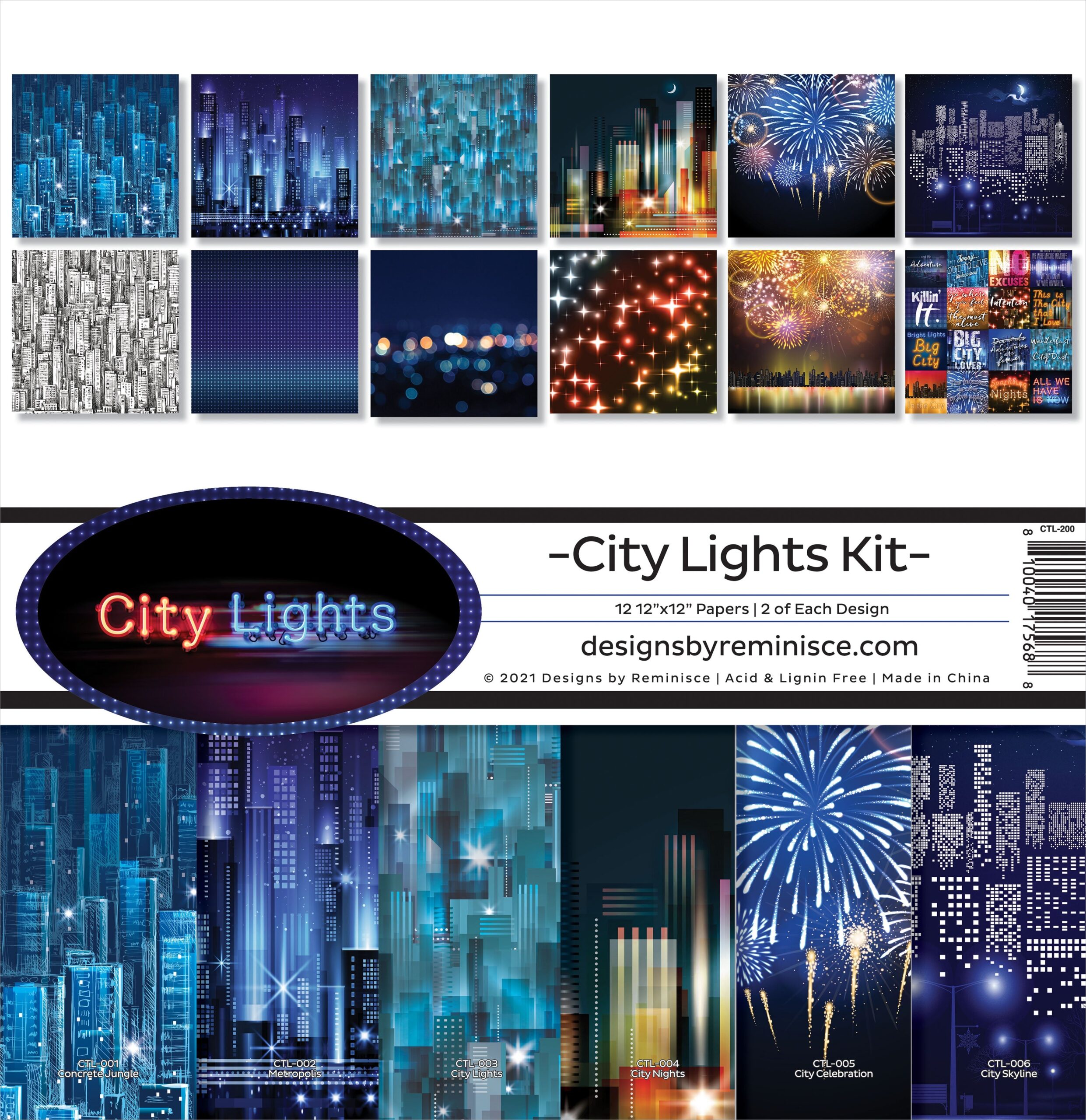 image_4e0e797c-81f5-433d-bda7-4d021bf9286a.jpg Reminisce CITY LIGHTS KIT 12"X12" Scrapbook Kit 12pc - Image 1
