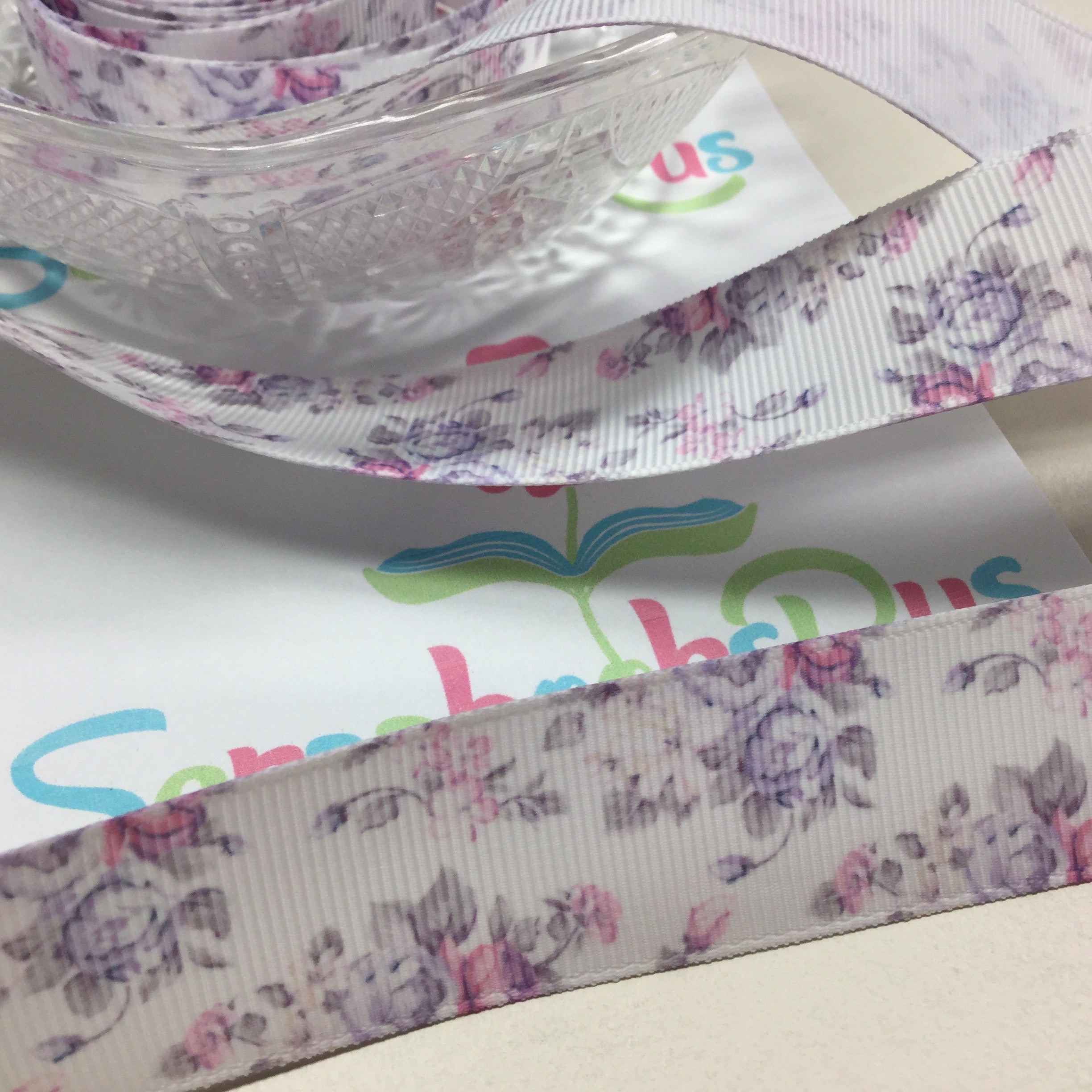 image_506ca2fe-d771-4af3-a43f-49417fe6fef0.jpg Cayla Floral Lavender Grosgrain Ribbon 1 yard - Image 1